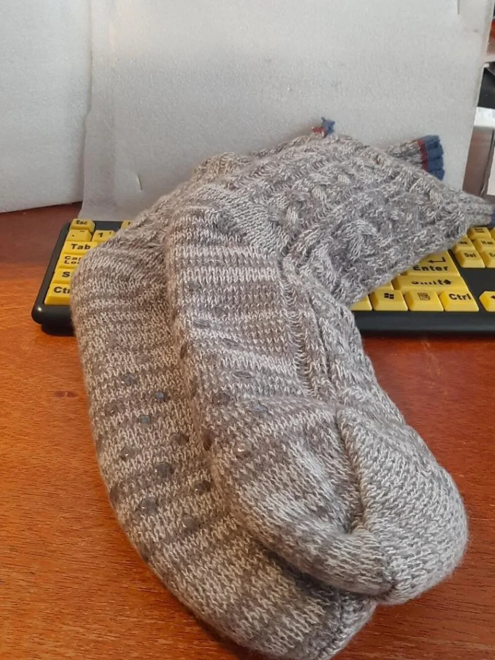 Unisex Cozy Cable Knit Gray Woolen Leg Warmers Or Boot Ribbed Cuffs Stripes
